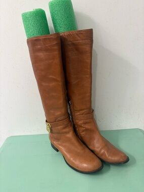 Women's Michael Kors Tall Camel Leather Boots-size 8